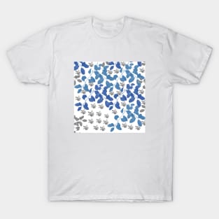 Blue Leaves pattern, blue, white, grey, T-Shirt